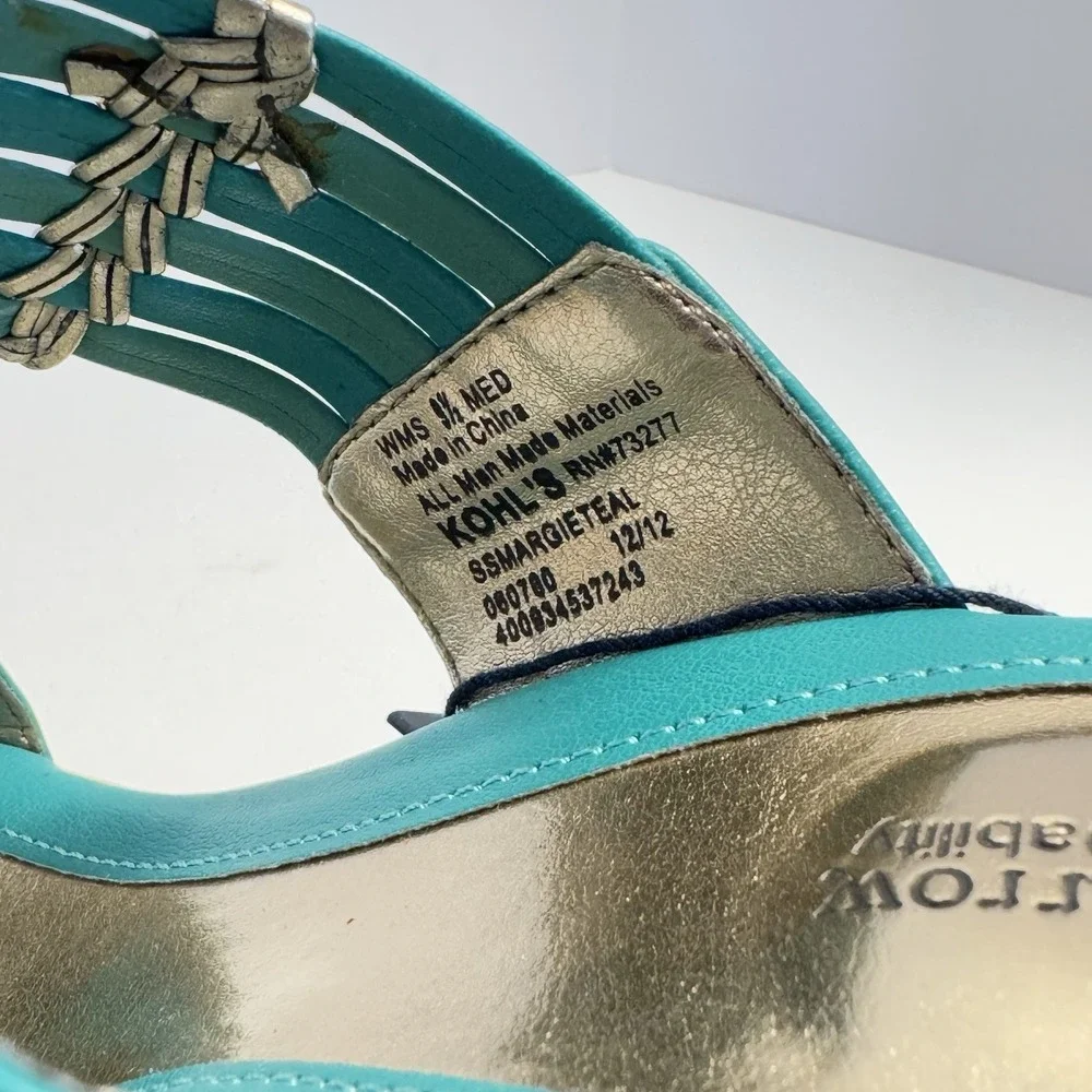 Croft & Barrow Sole (Sense) Ability Cork Wedge Teal Margie Sandals ‎ 9.5 New